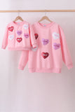 Pink heart love smile sequin fleece mom&me sweatshrit - Aaria Tees Aaria Tees