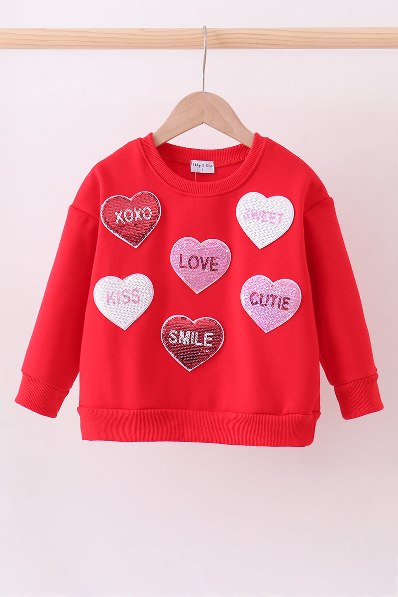 Red heart love smile sequin fleece mom&me sweatshrit - Aaria Tees Aaria Tees