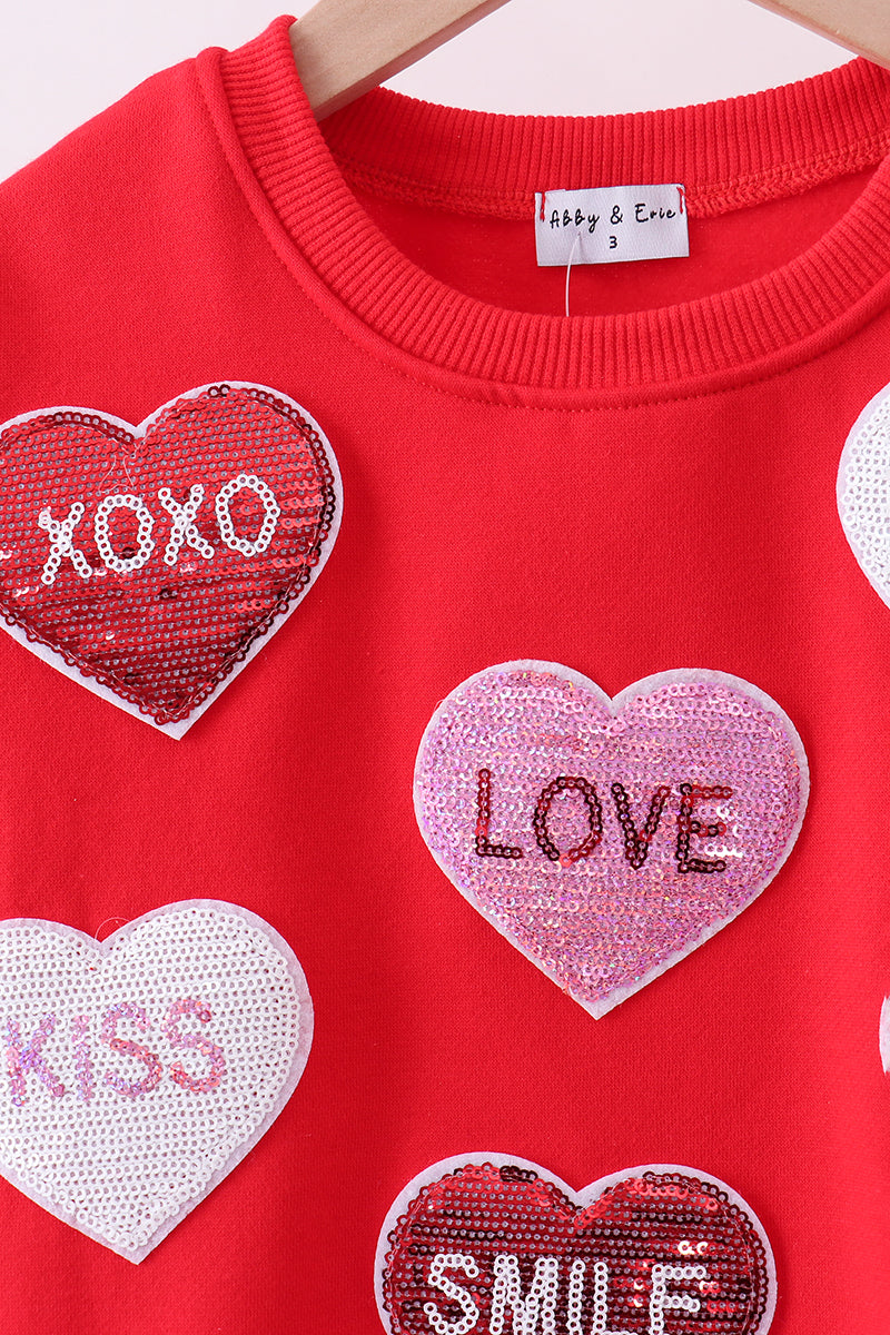 Red heart love smile sequin fleece mom&me sweatshrit - Aaria Tees Aaria Tees