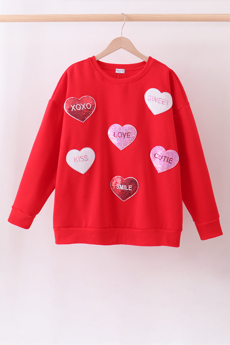 Red heart love smile sequin fleece mom&me sweatshrit - Aaria Tees Aaria Tees