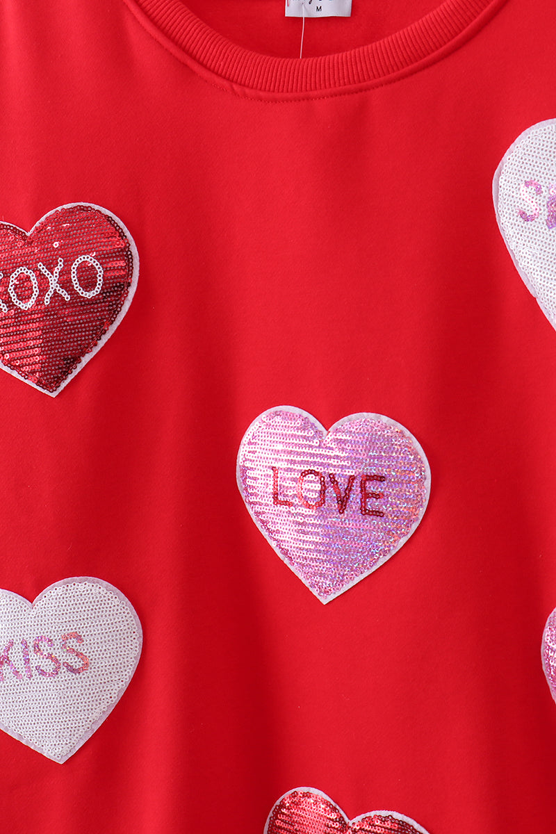 Red heart love smile sequin fleece mom&me sweatshrit - Aaria Tees Aaria Tees