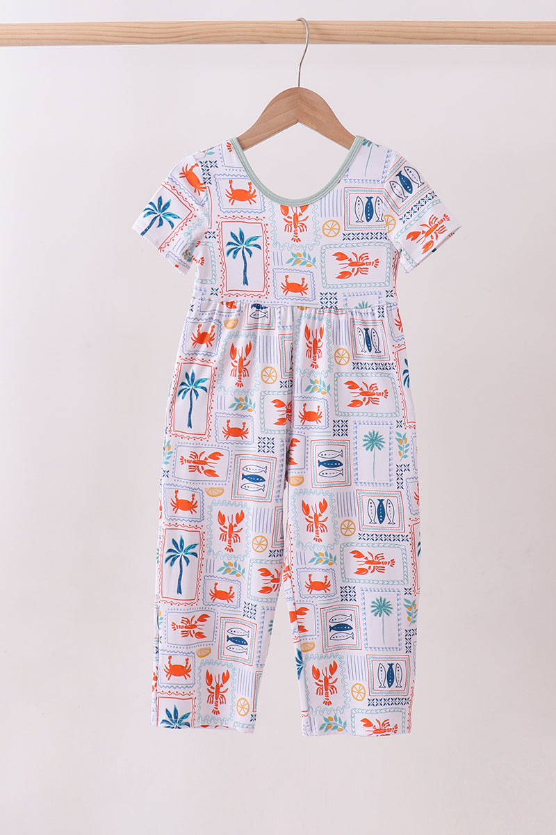 Coconut trees lobsters print bamboo jumpsuit - Aaria Tees Aaria Tees