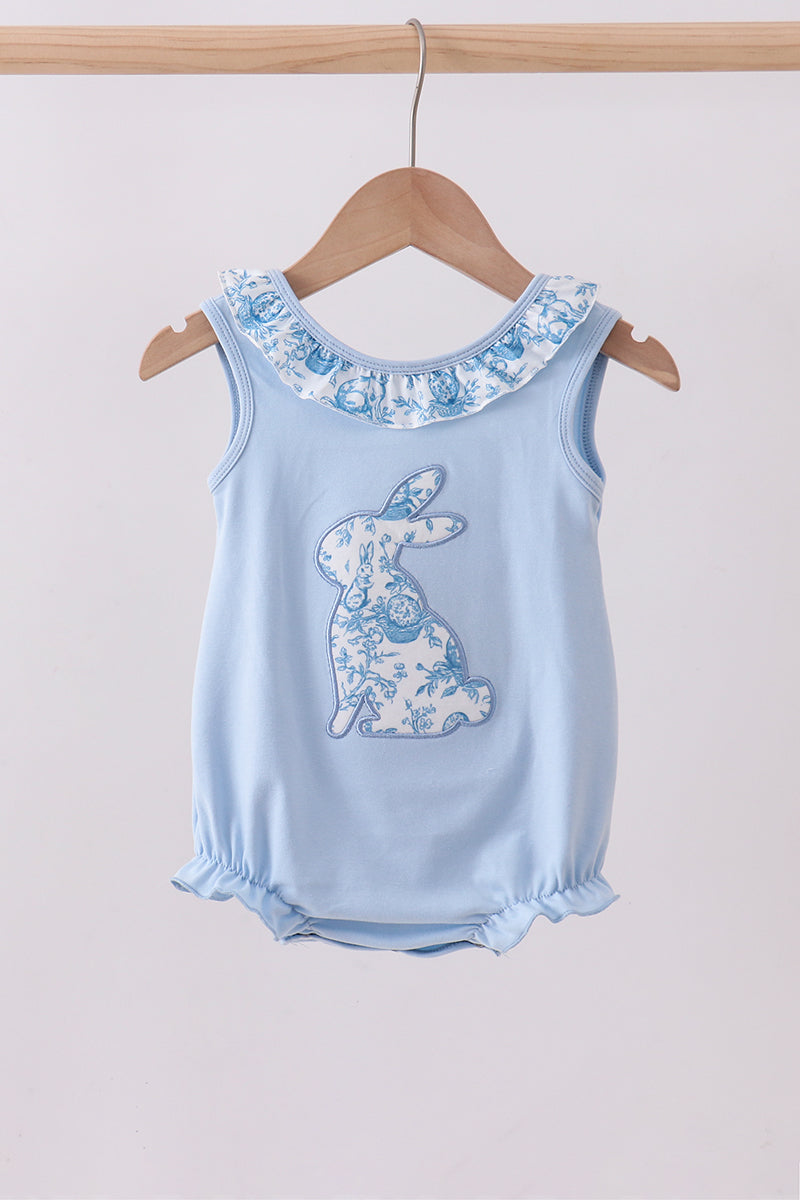 Blue bunny applique ruffle bubble - Aaria Tees
