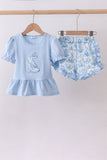 Blue bunny applique ruffle shorts set - Aaria Tees Aaria Tees