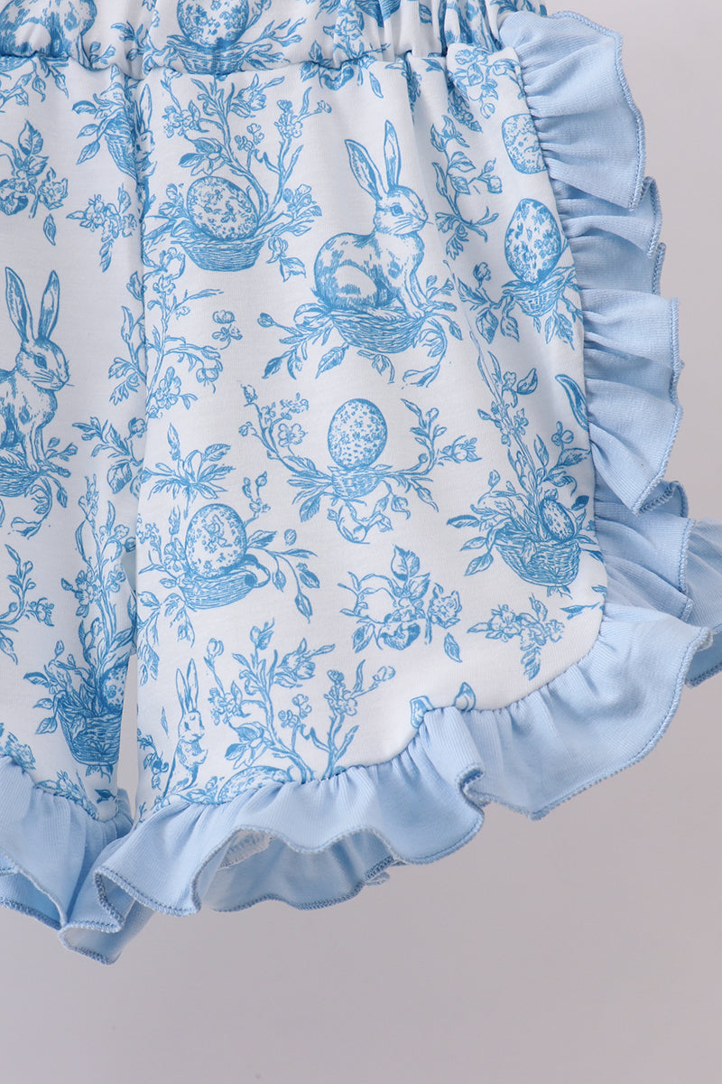 Blue bunny applique ruffle shorts set - Aaria Tees Aaria Tees