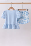Blue bunny applique ruffle shorts set - Aaria Tees Aaria Tees