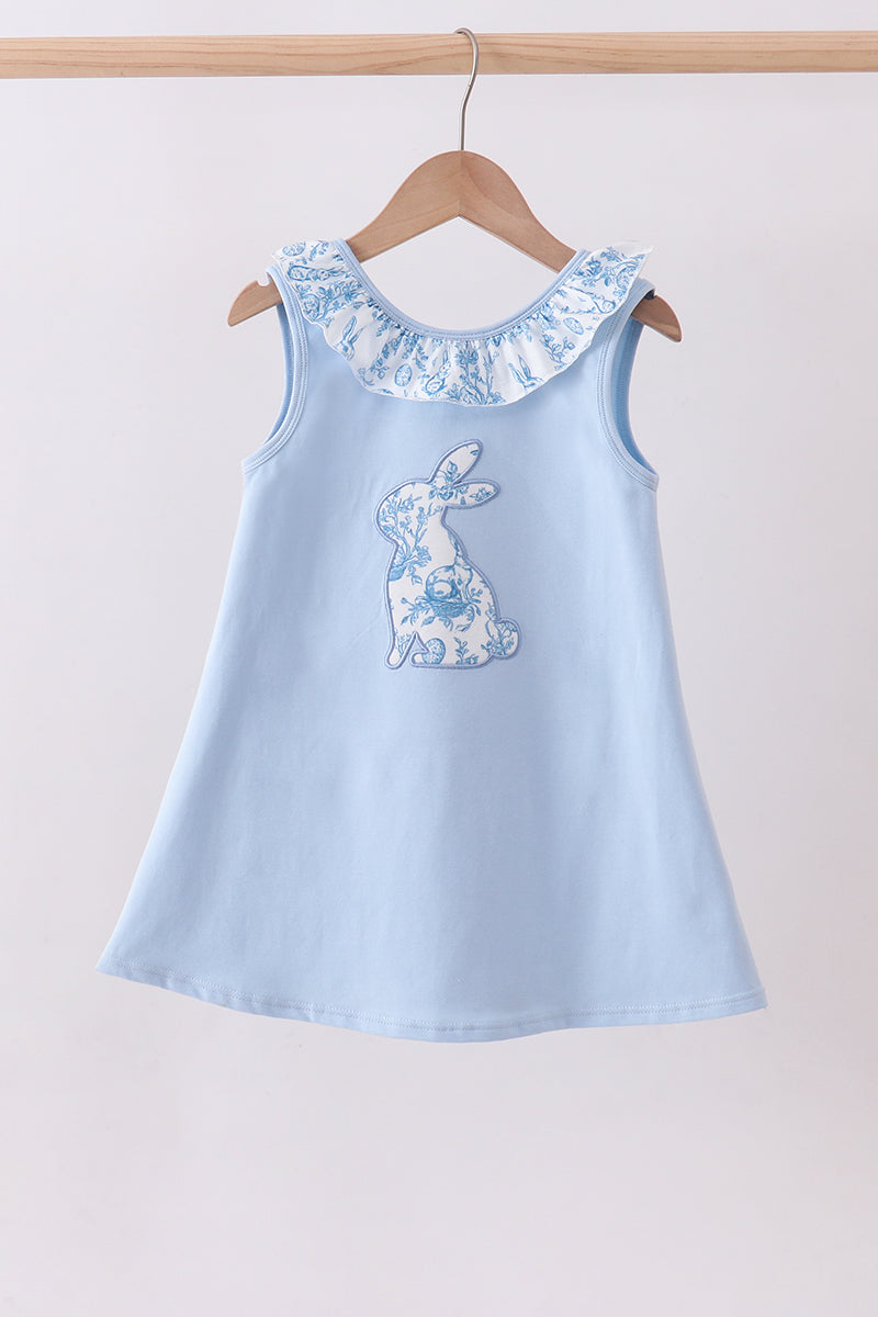 Blue bunny applique ruffle dress - Aaria Tees