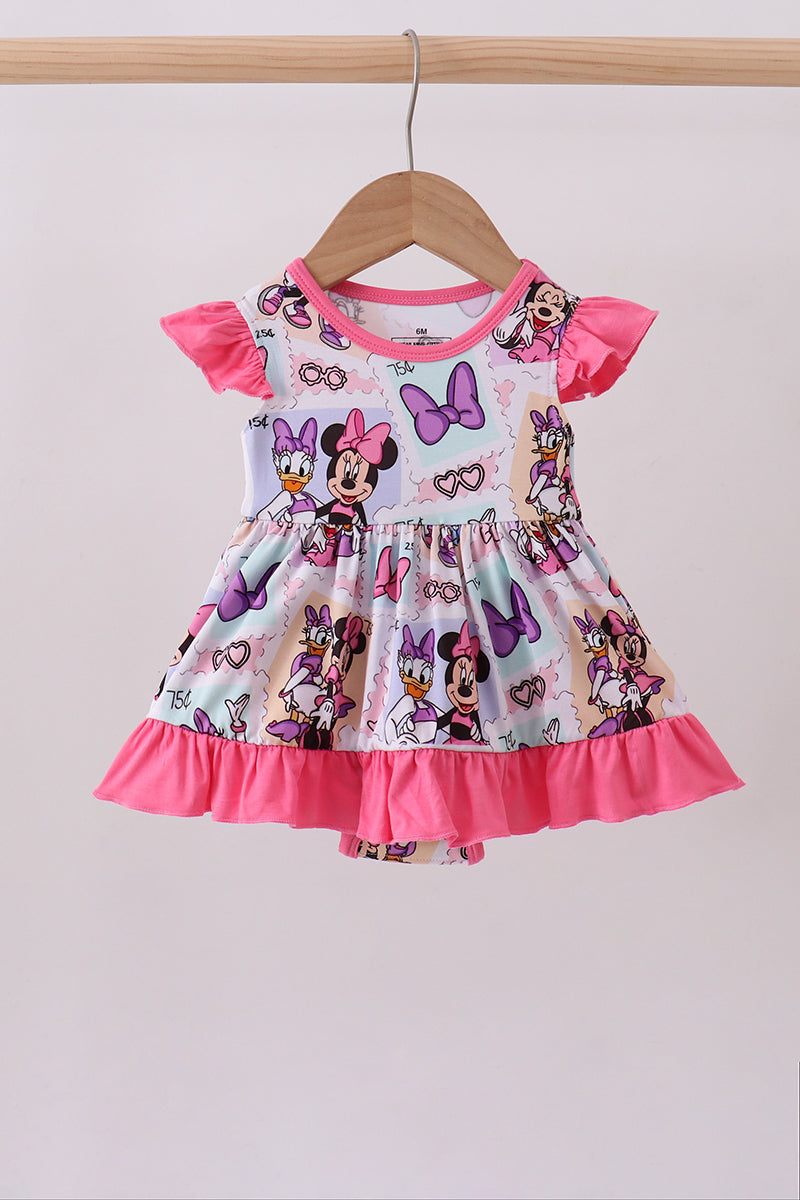 Pink character bamboo ruffle romper - Aaria Tees Aaria Tees
