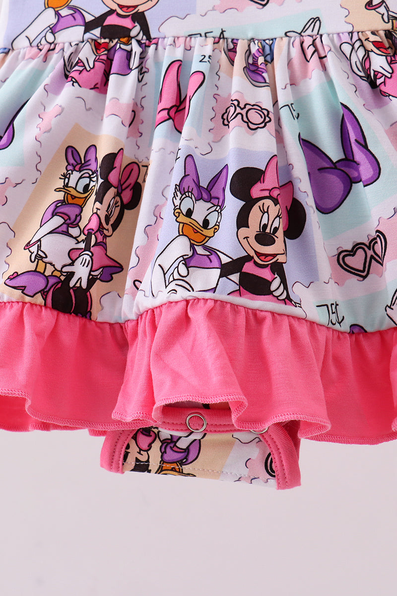 Pink character bamboo ruffle romper - Aaria Tees Aaria Tees