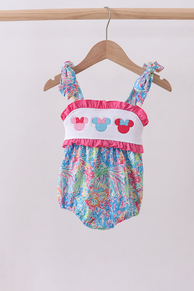 Pink character smocked ruffle bubble - Aaria Tees Aaria Tees