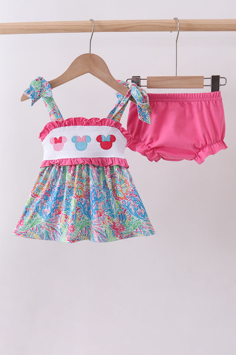 Pink character smocked ruffle bloomer set - Aaria Tees Aaria Tees