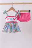 Pink character smocked ruffle bloomer set - Aaria Tees Aaria Tees