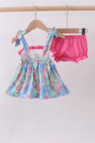 Pink character smocked ruffle bloomer set - Aaria Tees Aaria Tees