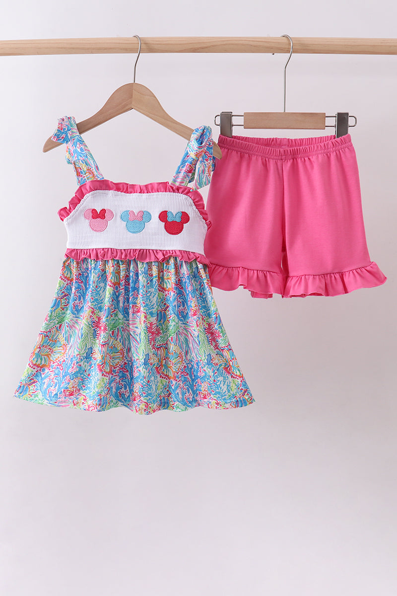 Pink character smocked ruffle bloomer set - Aaria Tees Aaria Tees