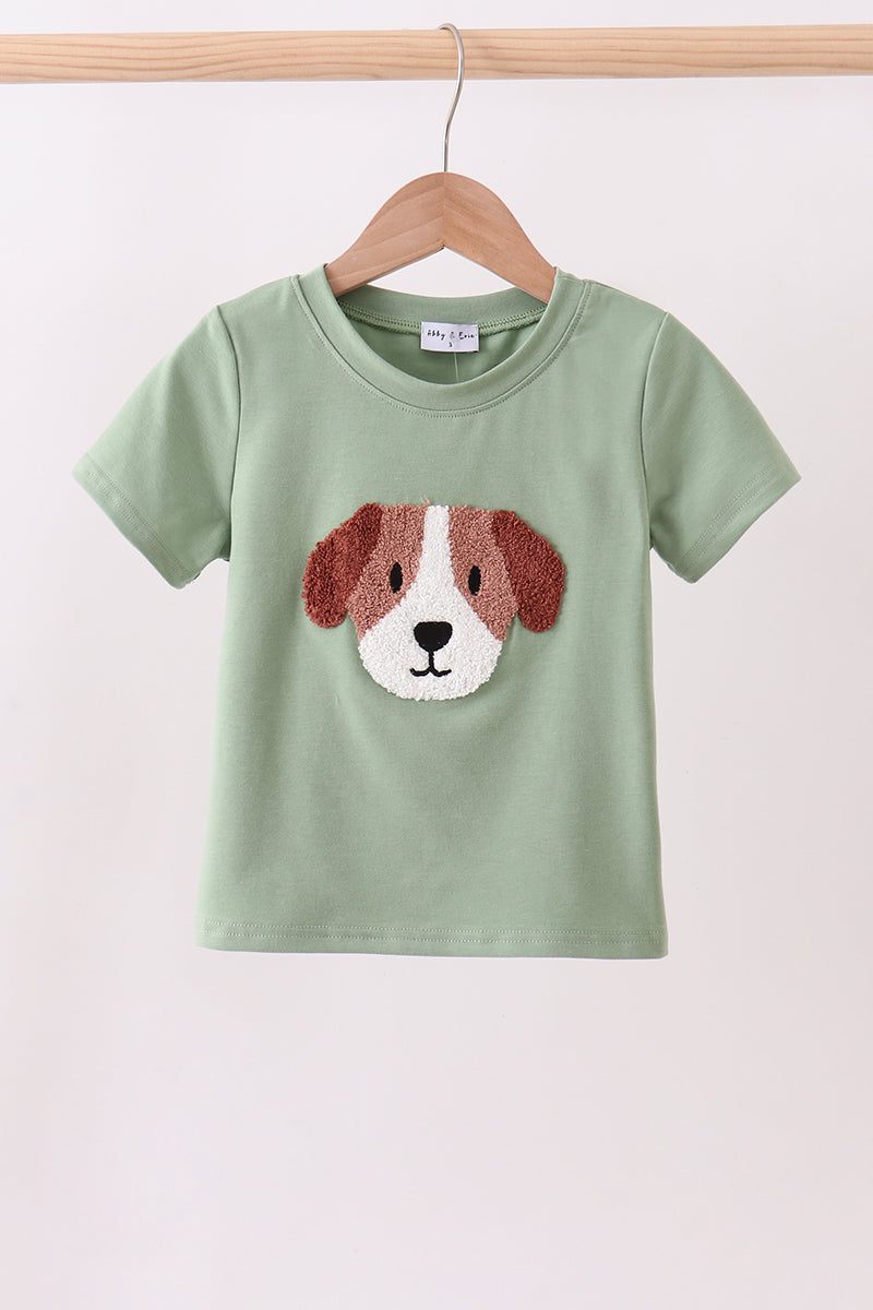 Sage puppy french knot top - Aaria Tees