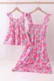 Pink floral smocked ruffle mom&me tiered dress - Aaria Tees Aaria Tees