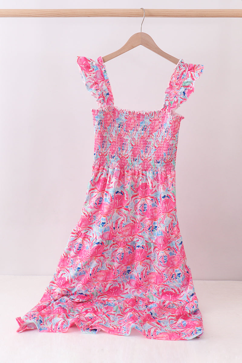 Pink floral smocked ruffle mom&me tiered dress - Aaria Tees Aaria Tees