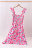 Pink floral smocked ruffle mom&me tiered dress - Aaria Tees Aaria Tees