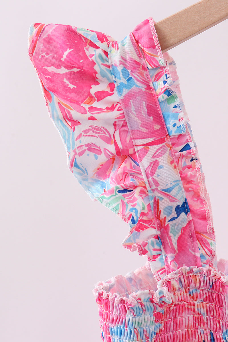 Pink floral smocked ruffle mom&me tiered dress - Aaria Tees Aaria Tees