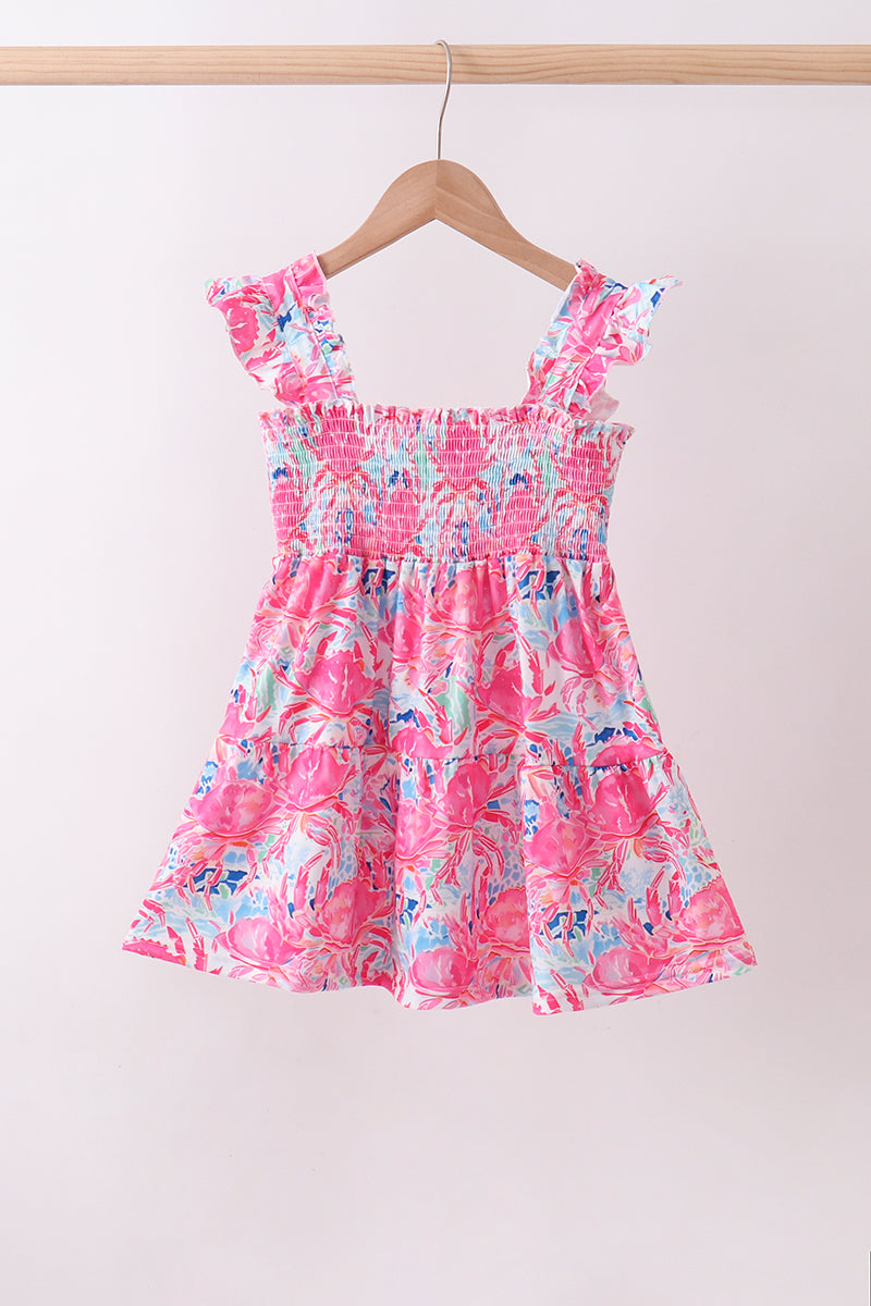 Pink floral smocked ruffle mom&me tiered dress - Aaria Tees Aaria Tees