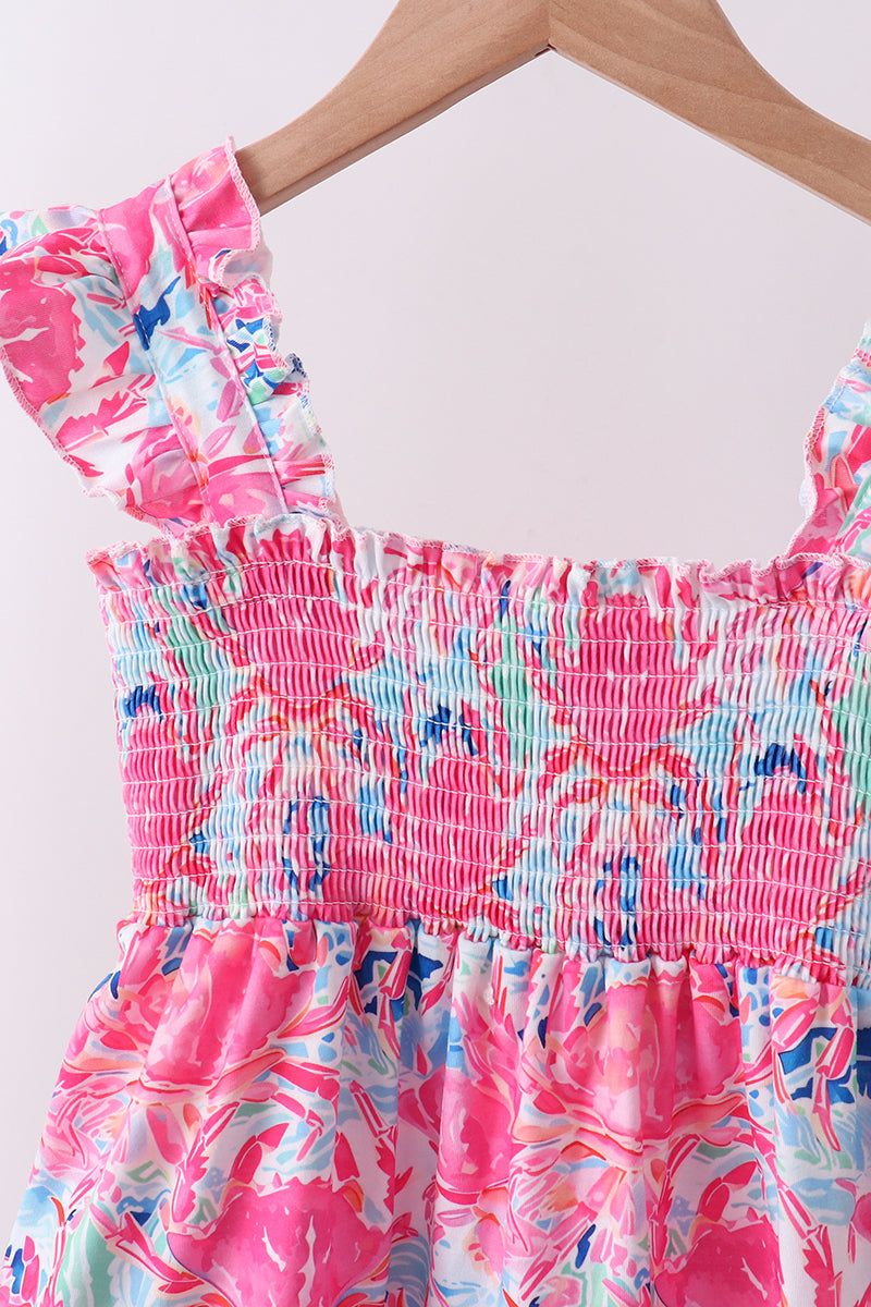 Pink floral smocked ruffle mom&me tiered dress - Aaria Tees Aaria Tees
