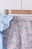 Blue floral boot applique ruffle shorts set - Aaria Tees Aaria Tees