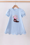 Blue floral boot applique scalloped dress - Aaria Tees Aaria Tees