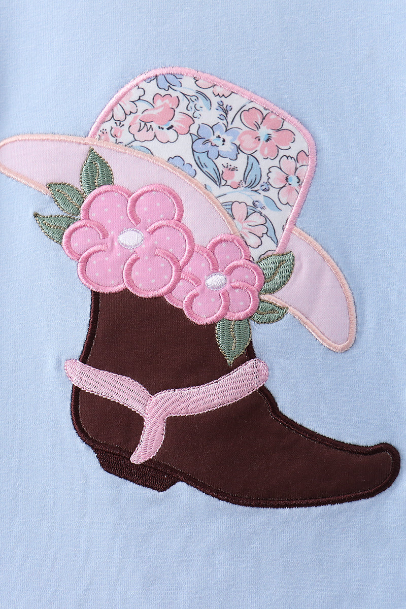 Blue floral boot applique scalloped dress - Aaria Tees Aaria Tees