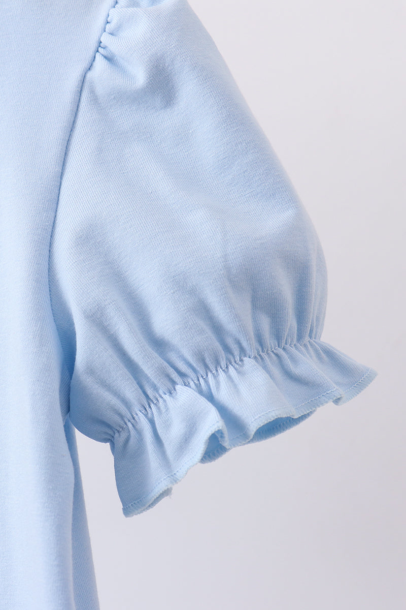 Blue floral boot applique scalloped dress - Aaria Tees Aaria Tees