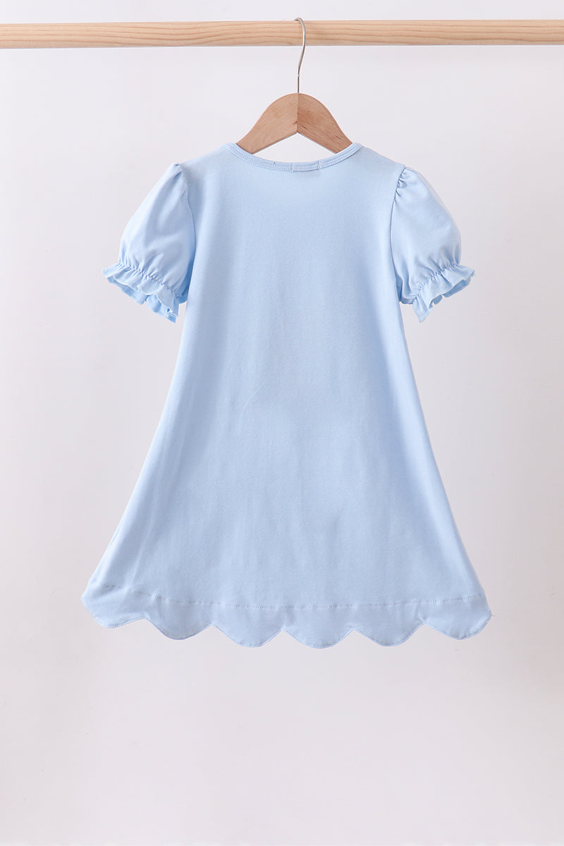 Blue floral boot applique scalloped dress - Aaria Tees Aaria Tees