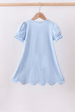 Blue floral boot applique scalloped dress - Aaria Tees Aaria Tees