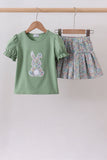 Sage floral bunny applique skorts set - Aaria Tees Aaria Tees
