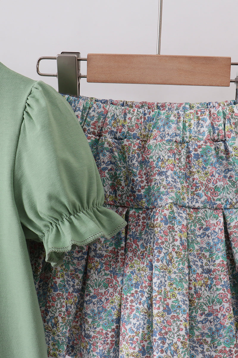 Sage floral bunny applique skorts set - Aaria Tees Aaria Tees