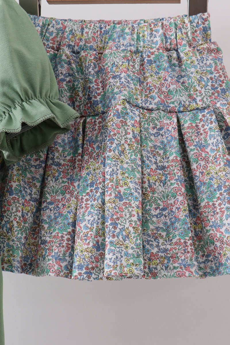 Sage floral bunny applique skorts set - Aaria Tees Aaria Tees