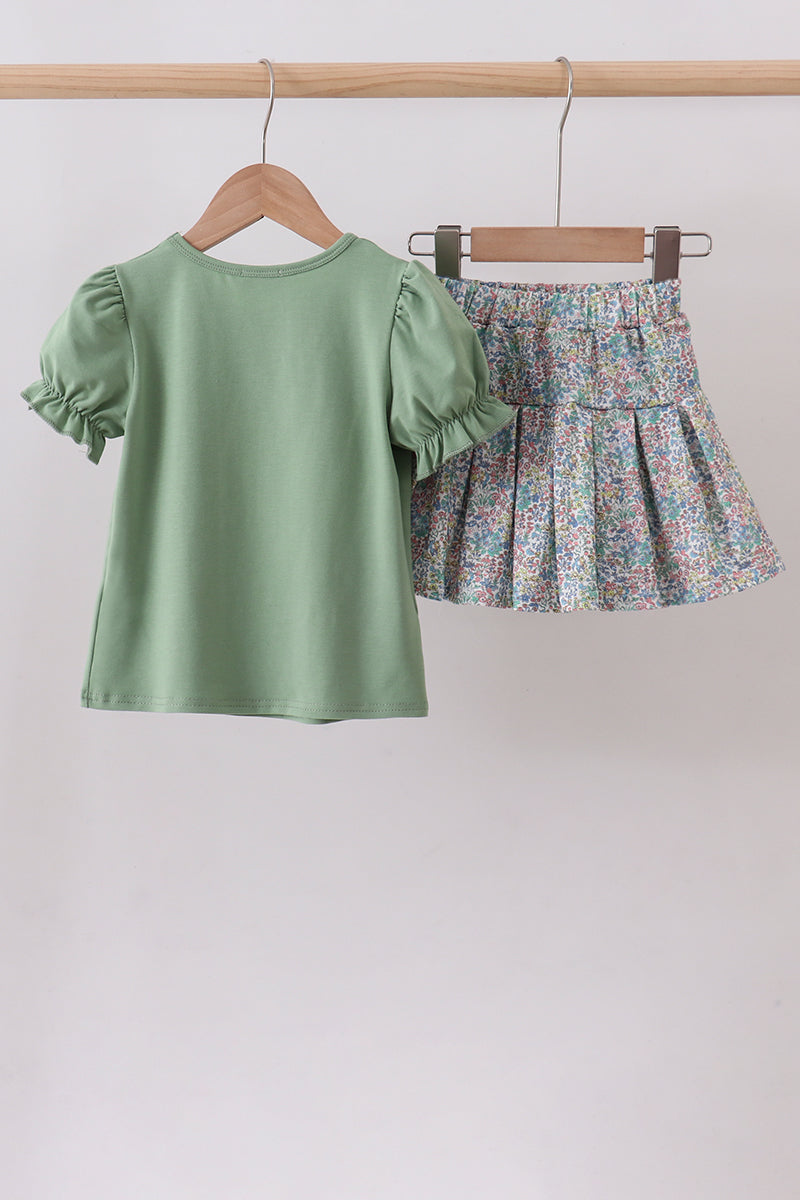 Sage floral bunny applique skorts set - Aaria Tees Aaria Tees
