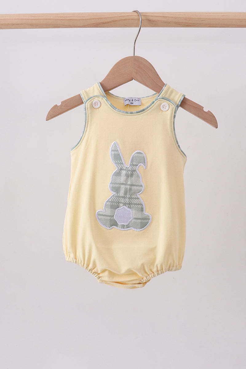 Yellow plaid bunny applique bubble - Aaria Tees Aaria Tees