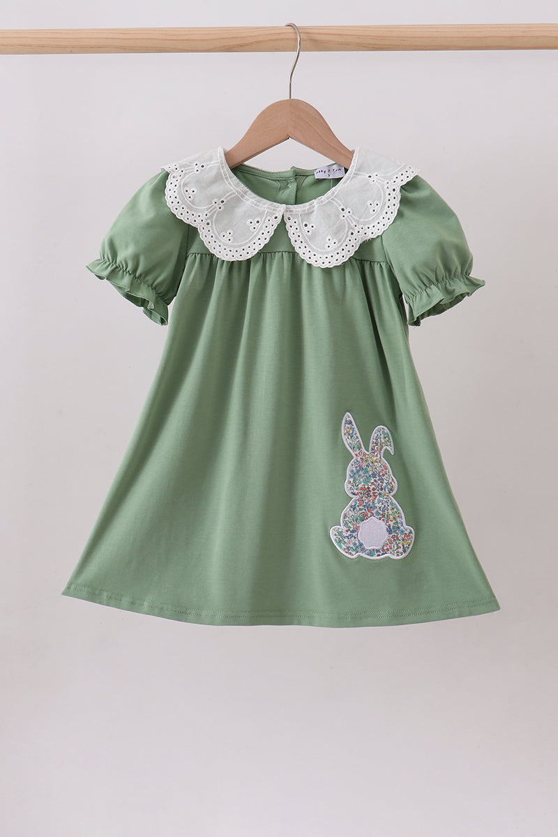 Sage bunny applique lace collar dress - Aaria Tees