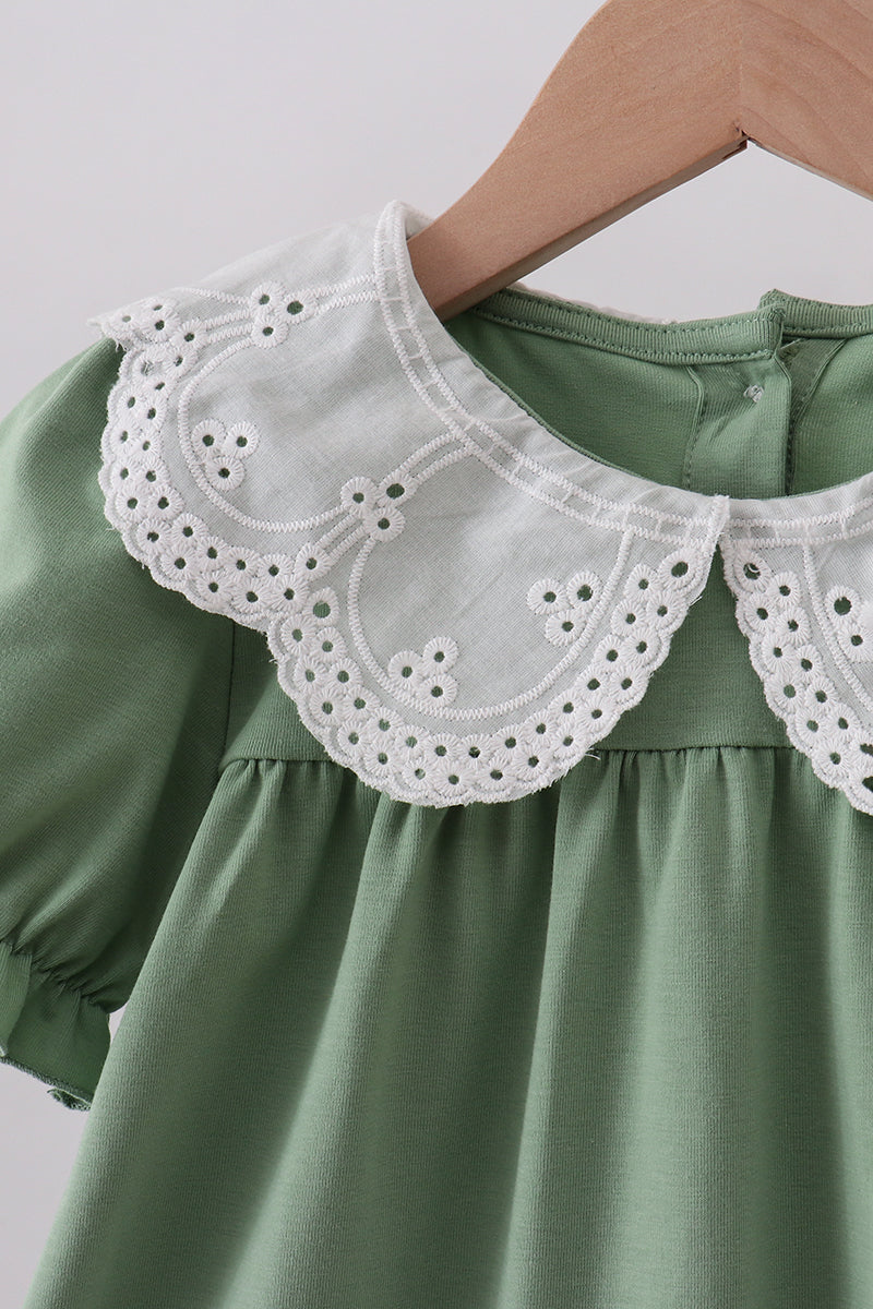 Sage bunny applique lace collar dress - Aaria Tees Aaria Tees