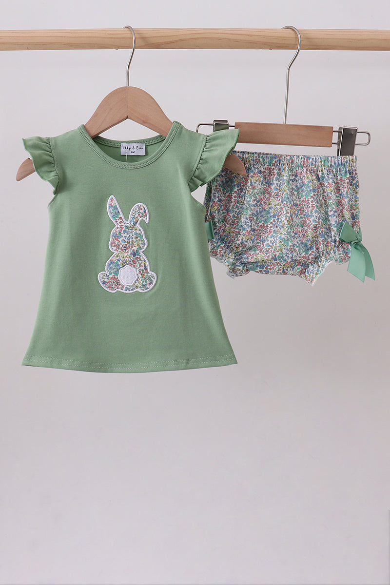 Sage bunny applique bloomer set - Aaria Tees