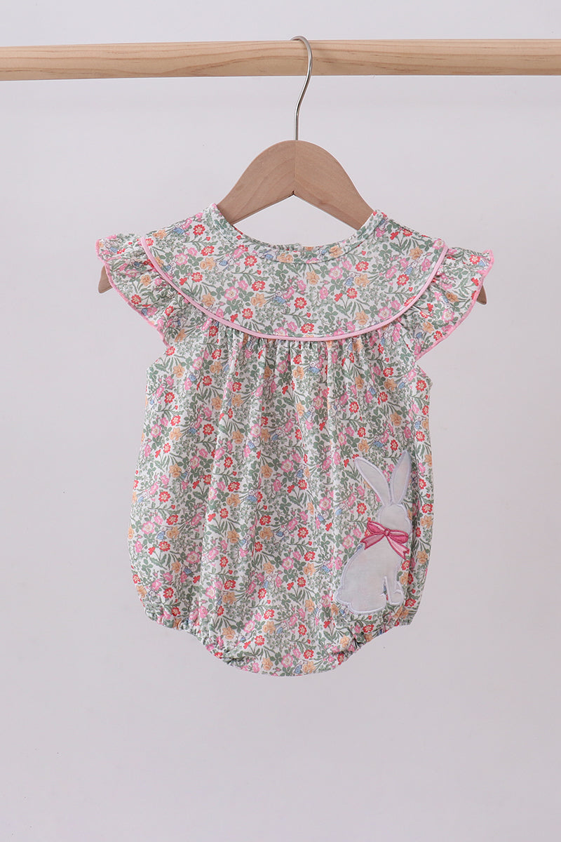 Floral bunny applique ruffle bubble - Aaria Tees