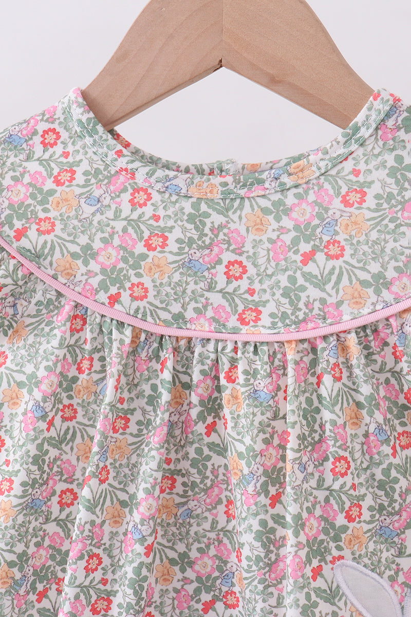 Floral bunny applique ruffle bubble - Aaria Tees Aaria Tees