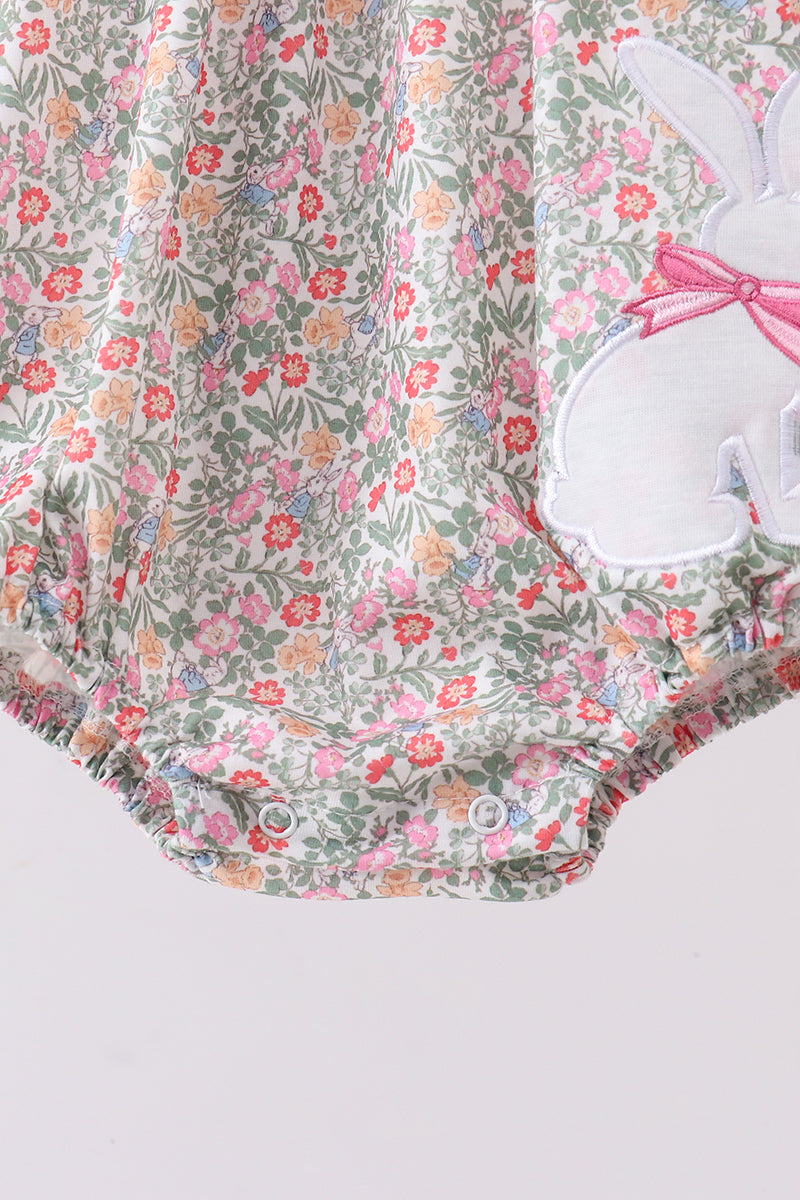 Floral bunny applique ruffle bubble - Aaria Tees Aaria Tees