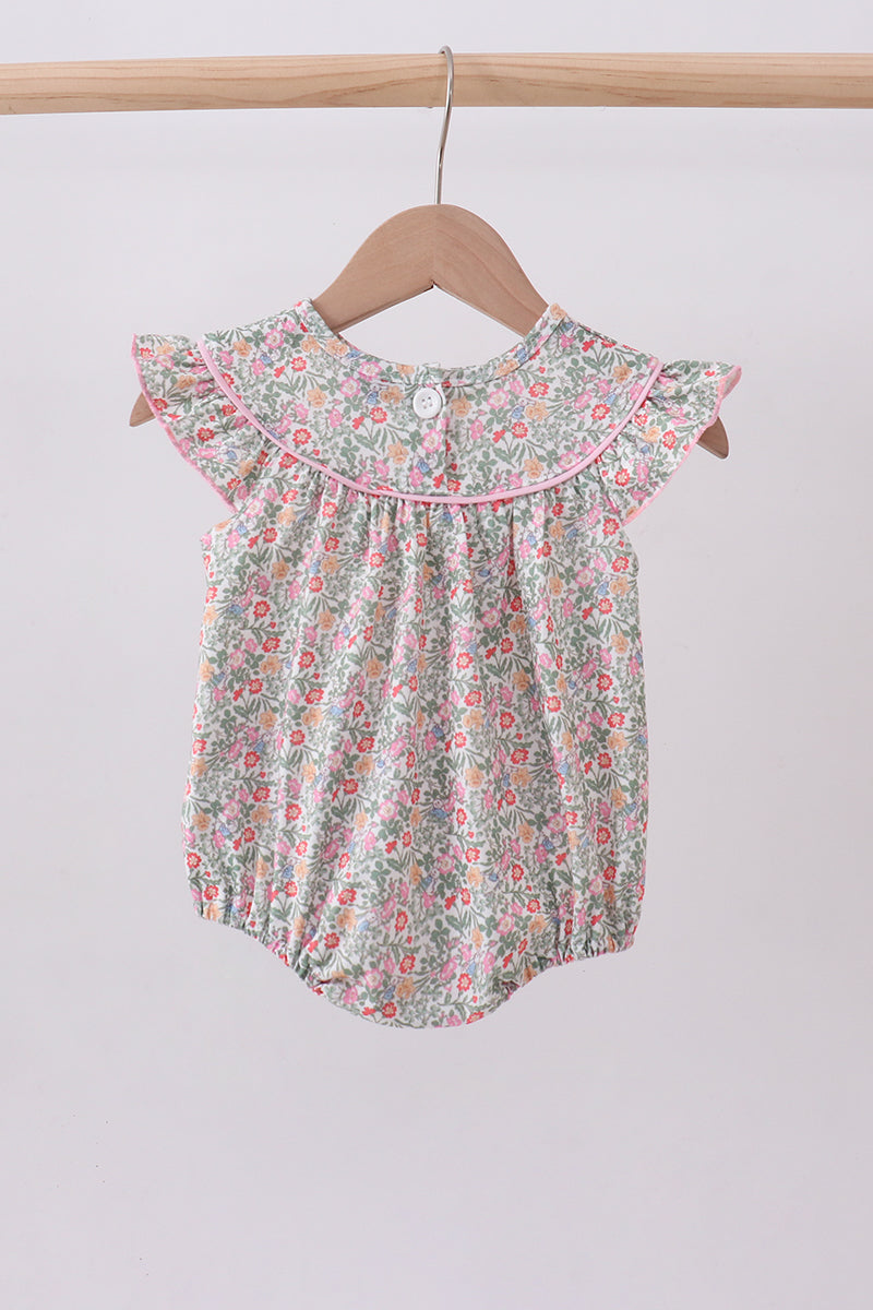 Floral bunny applique ruffle bubble - Aaria Tees Aaria Tees