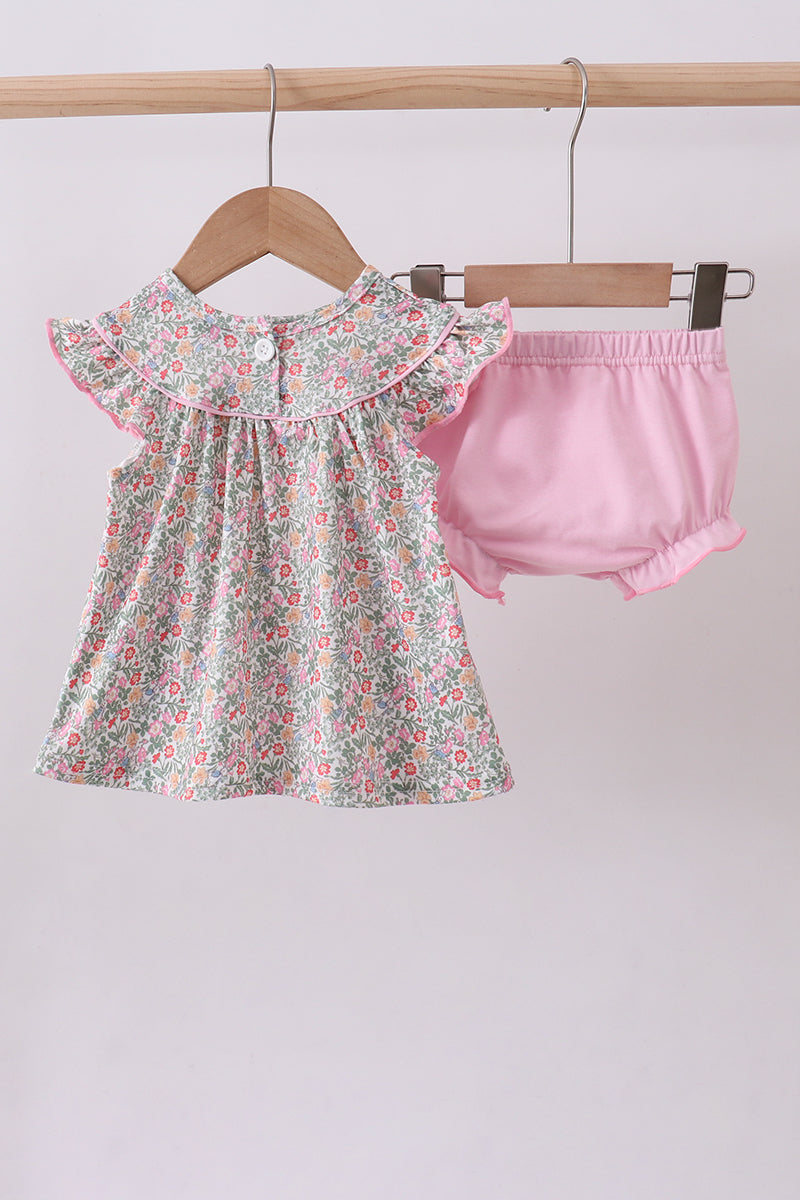 Floral bunny applique ruffle bloomer set - Aaria Tees Aaria Tees