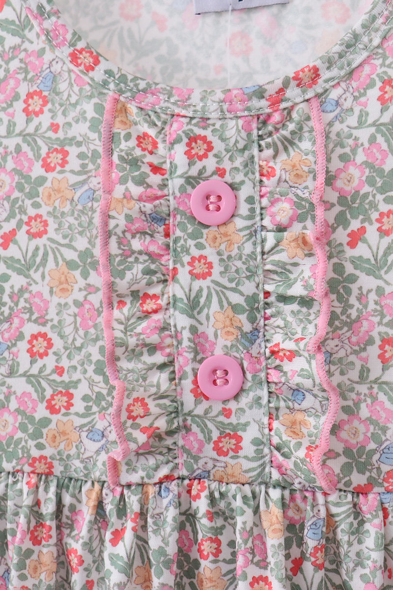 Floral bunny applique ruffle dress - Aaria Tees Aaria Tees