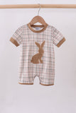 Brown bunny applique plaid romper - Aaria Tees Aaria Tees