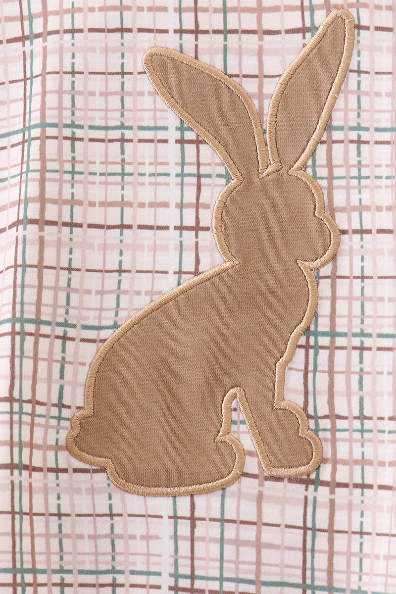 Brown bunny applique plaid romper - Aaria Tees Aaria Tees
