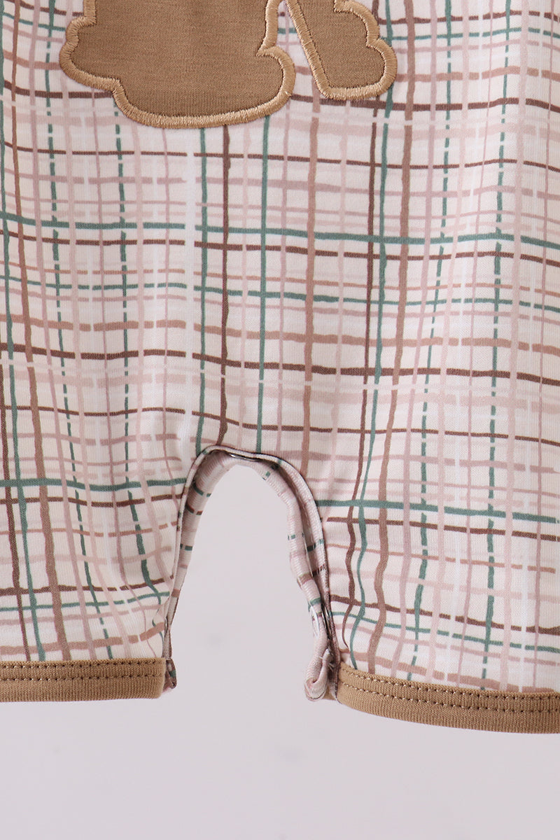 Brown bunny applique plaid romper - Aaria Tees Aaria Tees