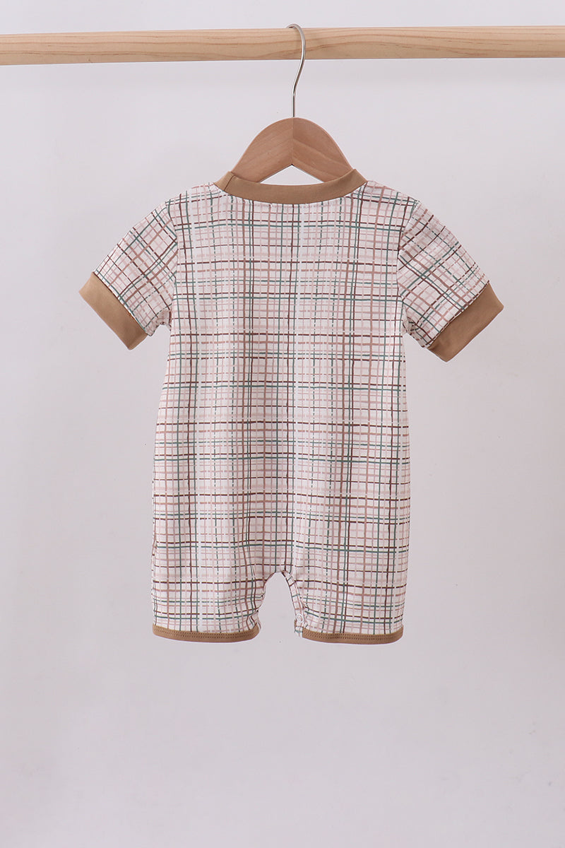 Brown bunny applique plaid romper - Aaria Tees Aaria Tees