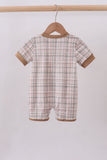 Brown bunny applique plaid romper - Aaria Tees Aaria Tees
